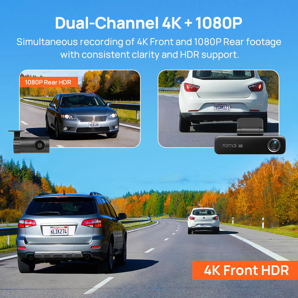 70Mai Dash Cam 4K M800 HDR Set - كاميرا سيارة امامية + خلفية من شاومي