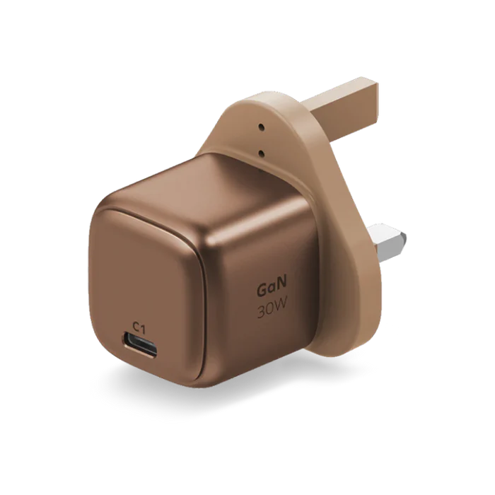 Momax Charge & Port GaN 30W charger (UK) (Gold)[ 1 port / USB-C) - شاحن 30 واط من موماكس