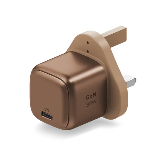 Momax Charge & Port GaN 30W charger (UK) (Gold)[ 1 port / USB-C) - شاحن 30 واط من موماكس