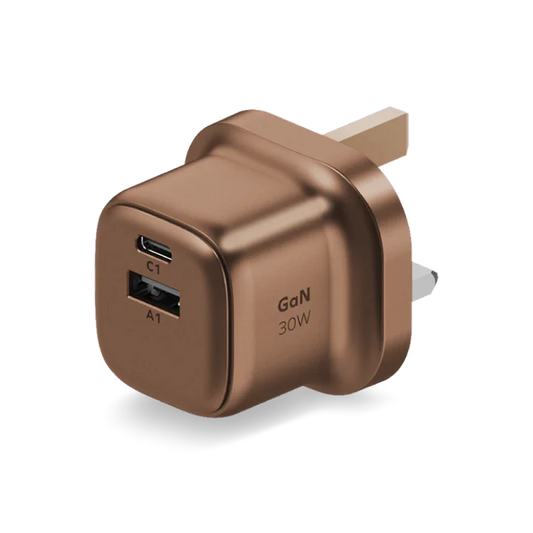 Momax 1-Charge 2-Port GaN 30W charger Golden USB-C & USB-A - شاحن 30 واط من موماكس ذهبي