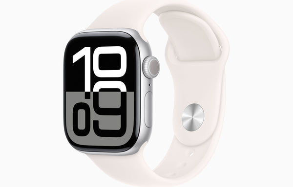 Watch Series 10 GPS 42mm Silver Aluminium Case with Light Blush Sport Band S/M - ساعة ابل سيريز 10 جي بي إس بهيكل من الألومنيوم الفضي مقاس 42 مم مع سوار رياضي وردي فاتح - مقاس صغير/متوسط
