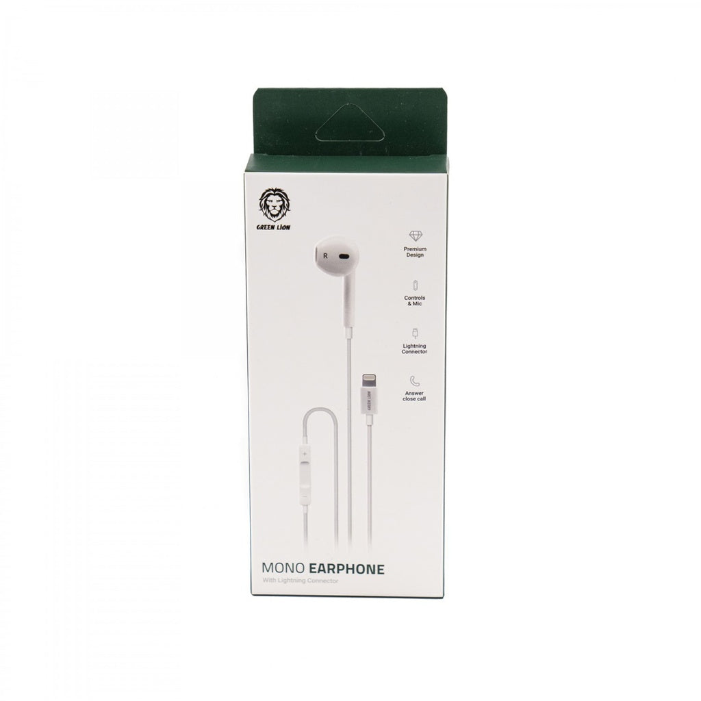 Green Lion Mono Earphone with Lightning Connector - White- سماعة أذن أحادية من غرين لايون بموصل لايتننغ