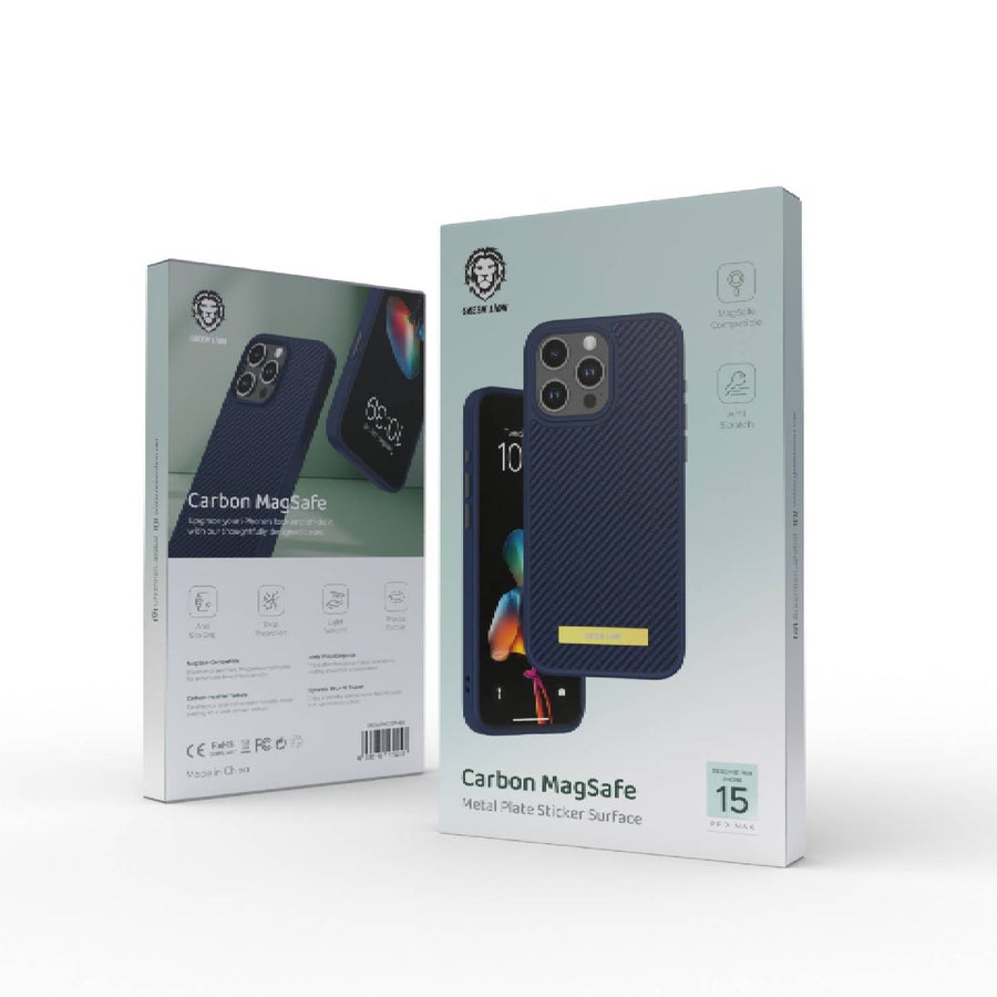 Green Lion Carbon Magsafe Metal Plate for iPhone 15Pro Max Blue - كفر كاربون ماك سيف للايفون 15 برو ماكس من كرين