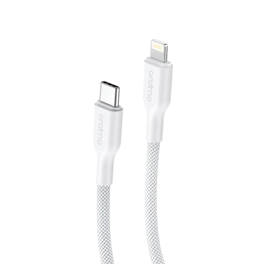 Oraimo Braid 3A 45W Fast Charging Type-C to Lightning Cable 1M White - كيبل تايب سي ايفون 45 واط من اورايمو ابيض