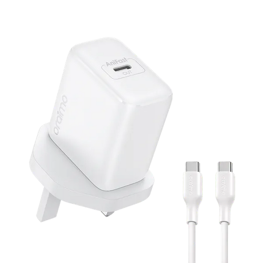 Oraimo Wall Charger USB-C Port 35W White - شاحن تايب سي 35 واط مع كيبل تايب سي تايب سي من اورايمو ابيض