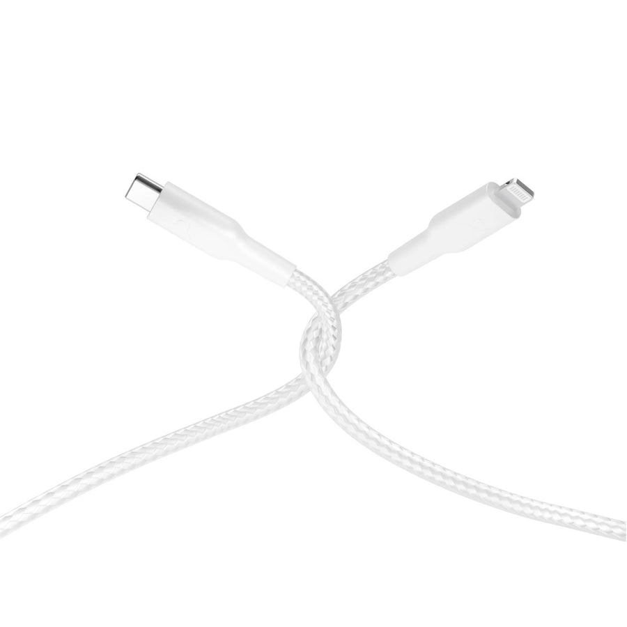 Powerology New Braided Type-C to Lightning Cable 1.2M PD 60W White - كيبل تايب سي لايتننغ 60 واط من باورولوجي 1.2 متر ابيض