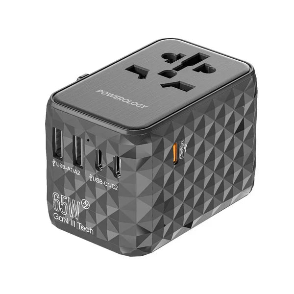 POWEROLOGY UNIVERSAL MULTI-PORT TRAVEL ADAPTER PD 65W  - شاحن عالمي للسفر 65 واط من باورولوجي رمادي
