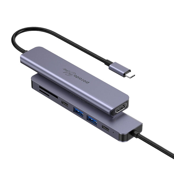 Porodo Blue 7in1 Hub HDMI 2XUSB-A 2XUSB-C SD MicroSD - توصالة تايب سي 7 في 1 من بورودو