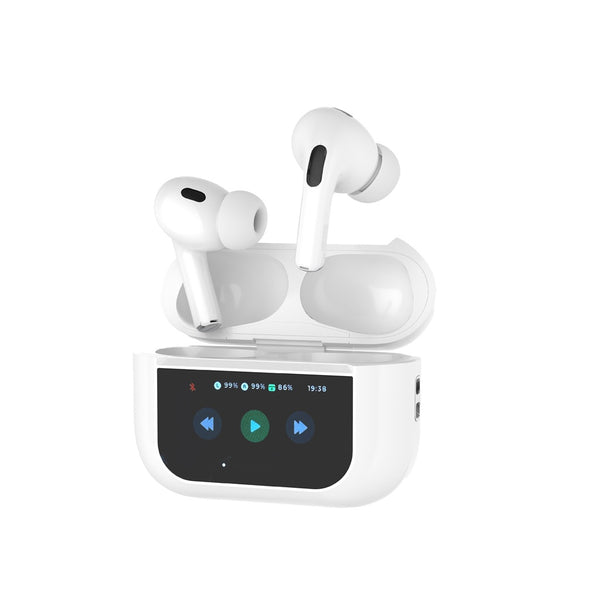 Porodo Blue Airpods Pro2 with Screen White - سماعات بلوتوث مع شاشة من بورودو ابيض