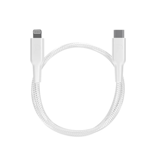 Powerology MFI Braided Type-C to Lightning Cable 30CM White - كيبل تايب سي ايفون 60 واط بطول 30 سم من باورولوجي ابيض