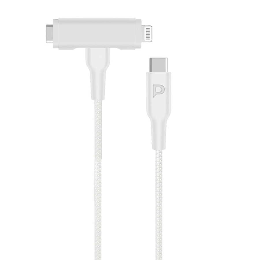 POWEROLOGY PD60W BRAIDED USB-C TO USB-C TO LIGHTNING CABLE - كيبل شحن تايب سي تو (تايب سي + لايتننغ ) 60 واط من باورولوجي ابيض