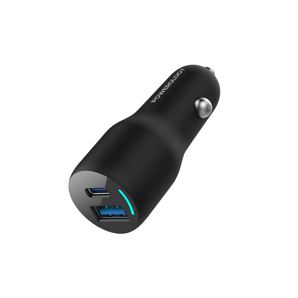 Powerology 35W PD + QC3.0 LED Dual Ports Car Charger -Black- شاحن سيارة من باورلوجي بقدرة 35 واط