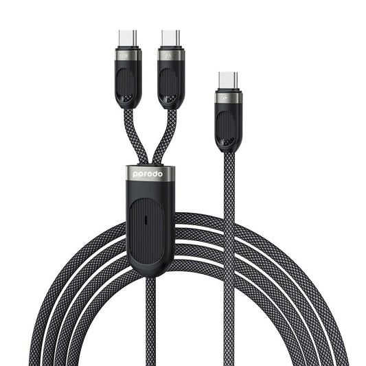 Porodo 2in1 Type C-C+C Fast Charging Cable 1.2M Black - كيبل تاسي سي 2 في 1 من بورودو اسود