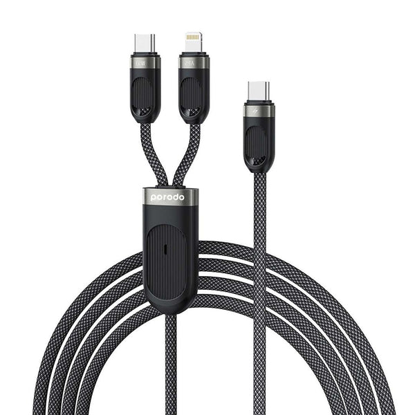 Porodo 2in1 Type C-C+Lightining Fast Charging Cable 1.2M Black - كيبل تايب سي 2 في 1 من بورودو