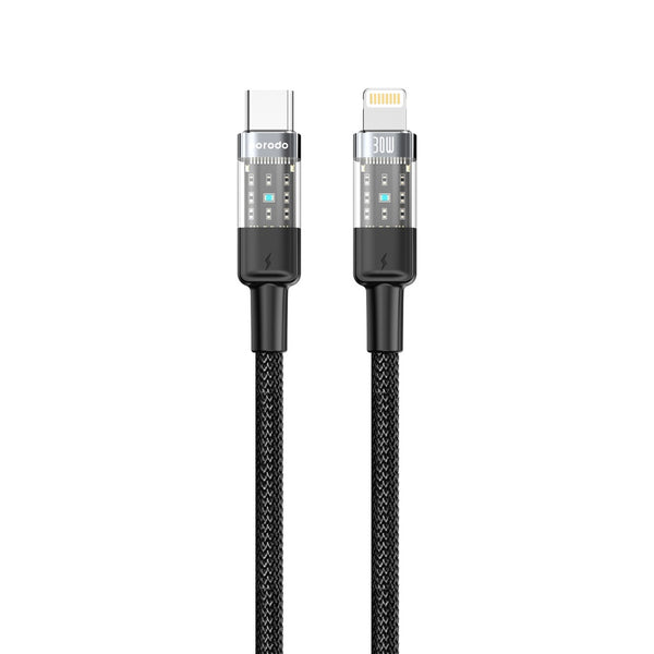 Porodo Braided 30W PD C to Lightning Fast Charging Cable with Transparent Head 1.2M - كيبل تايب سي لايتننغ 30 واط من بورودو