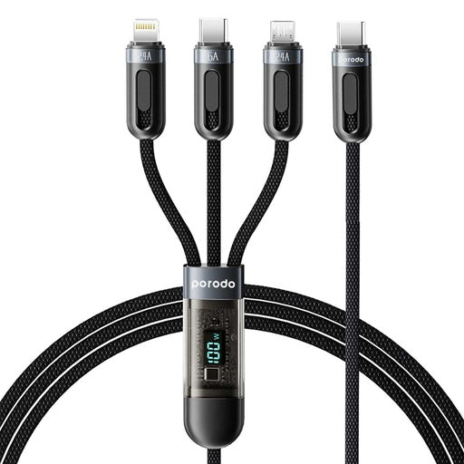 Porodo 3-IN-1 Digital-Display Fast Charging 1.2M Cable C to C+L+M - كيبل تايب سي 3 في 1 من بورودو