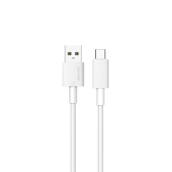 Porodo USB A to C PVC Cable  1.2m White - كيبل يو اس بي تو تايب سي من بورودو ابيض