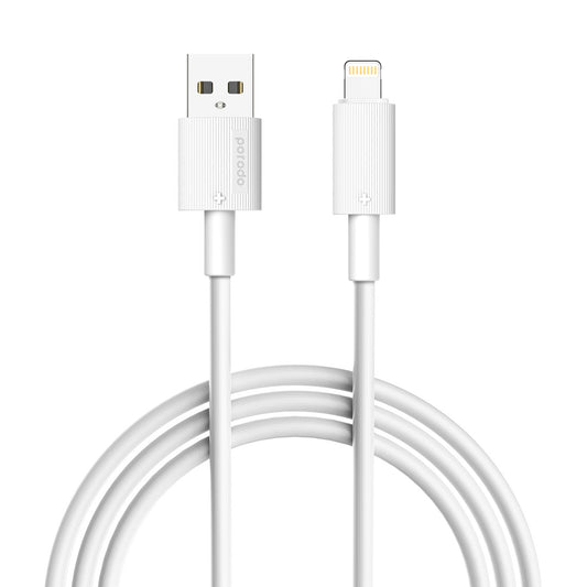 Porodo USB A to Lightning PVC Cable  3m White - كيبل يو اس بي ايفون 3 متر من بورودو ابيض