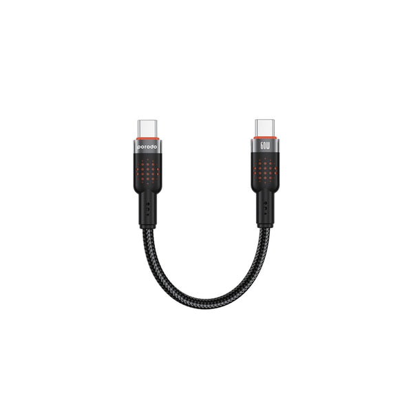 Porodo Alum Alloy Braided Cable Type-C to C 60W 25cm Black - كيبل تايب سي تايب سي بطول 25 سم مضفر من سبائك الالومنيوم 60 واط من بورودو اسود