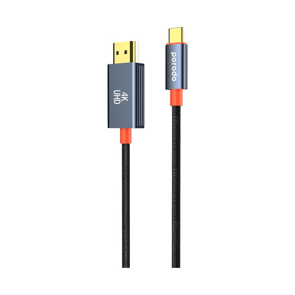 Porodo Alum Alloy Woven Cable Type-C to HDMI 2m Black - كيبل تايب سي اج دي ام اي 2 متر من بورودو اسود