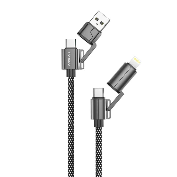 Porodo Zinc Alloy 1.2M - 100W 4-in-1 Braided Cable Black - كيبل تايب سي 4 في 1 100 واط من بورودو اسود