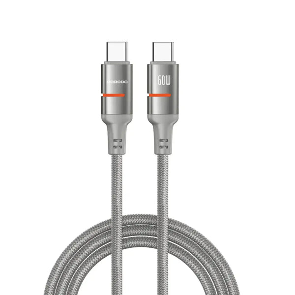 Porodo 60W Type-C to Type-C Braided Cable 3M Grey - كيبل تايب سي تايب سي 60 واط بطول 3 متر من بورودو رمادي