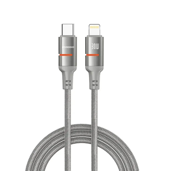 Porodo 30W Type-C to Lightning Braided Cable 3M Grey - كيبل تايب سي ايفون 30 واط 3 متر من بورودو رمادي