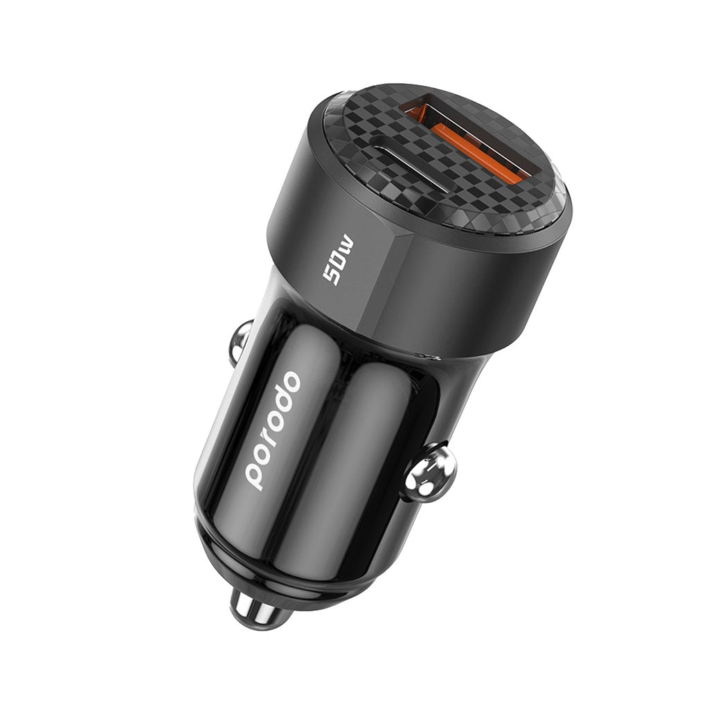 Porodo 50W Dual Port Car Charger PD 20W QC 30W Black - شاحن سيارة 50 واط من بورودو اسود