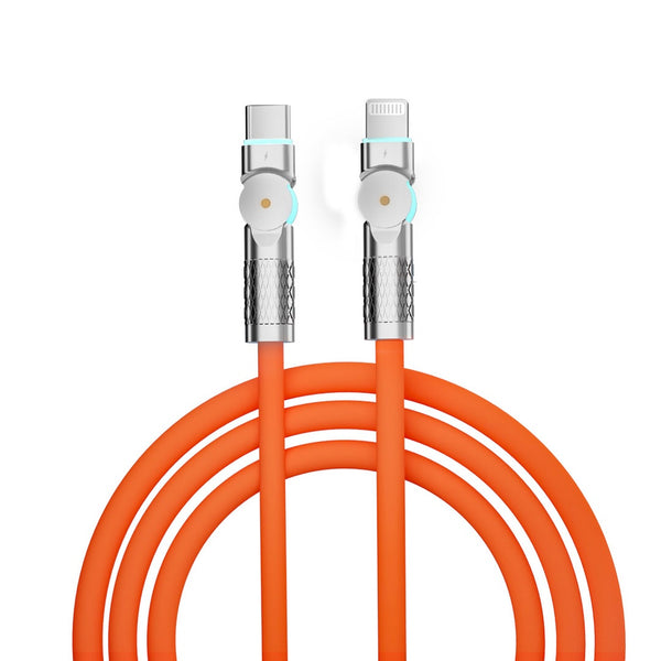 Porodo Double Head Rotate Cable PD Type- C to Apple 30W 1M Orange - كيبل تايب سي ايفون 30 واط 1 متر من بورودو برتقالي