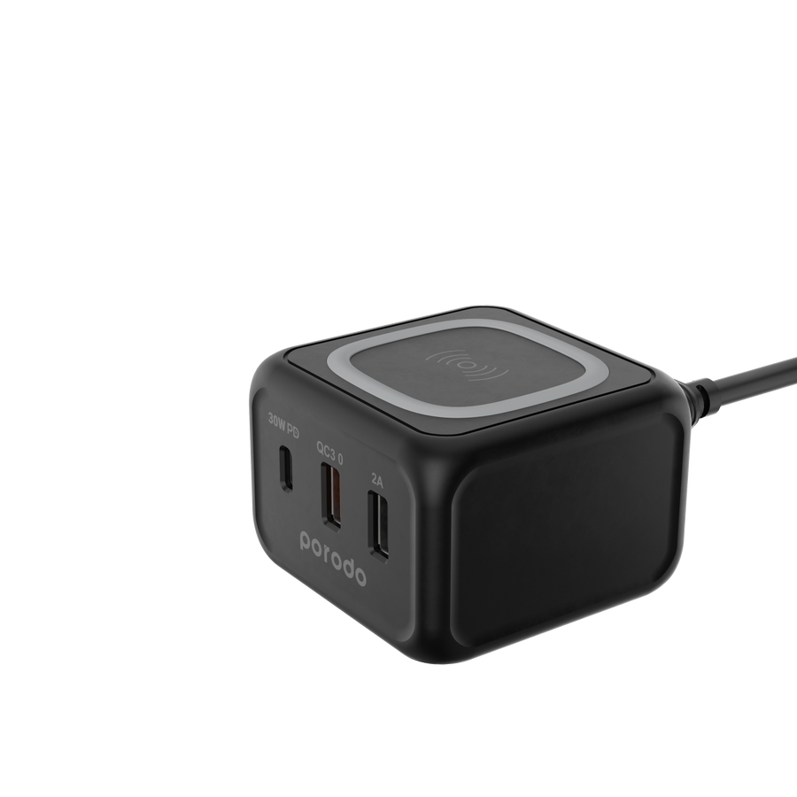 Porodo 3-Ports Fast Wireless Charger 15W PD 30W UK - شاحن لاسلكي مع 3 منافذ للشحن من بورودو