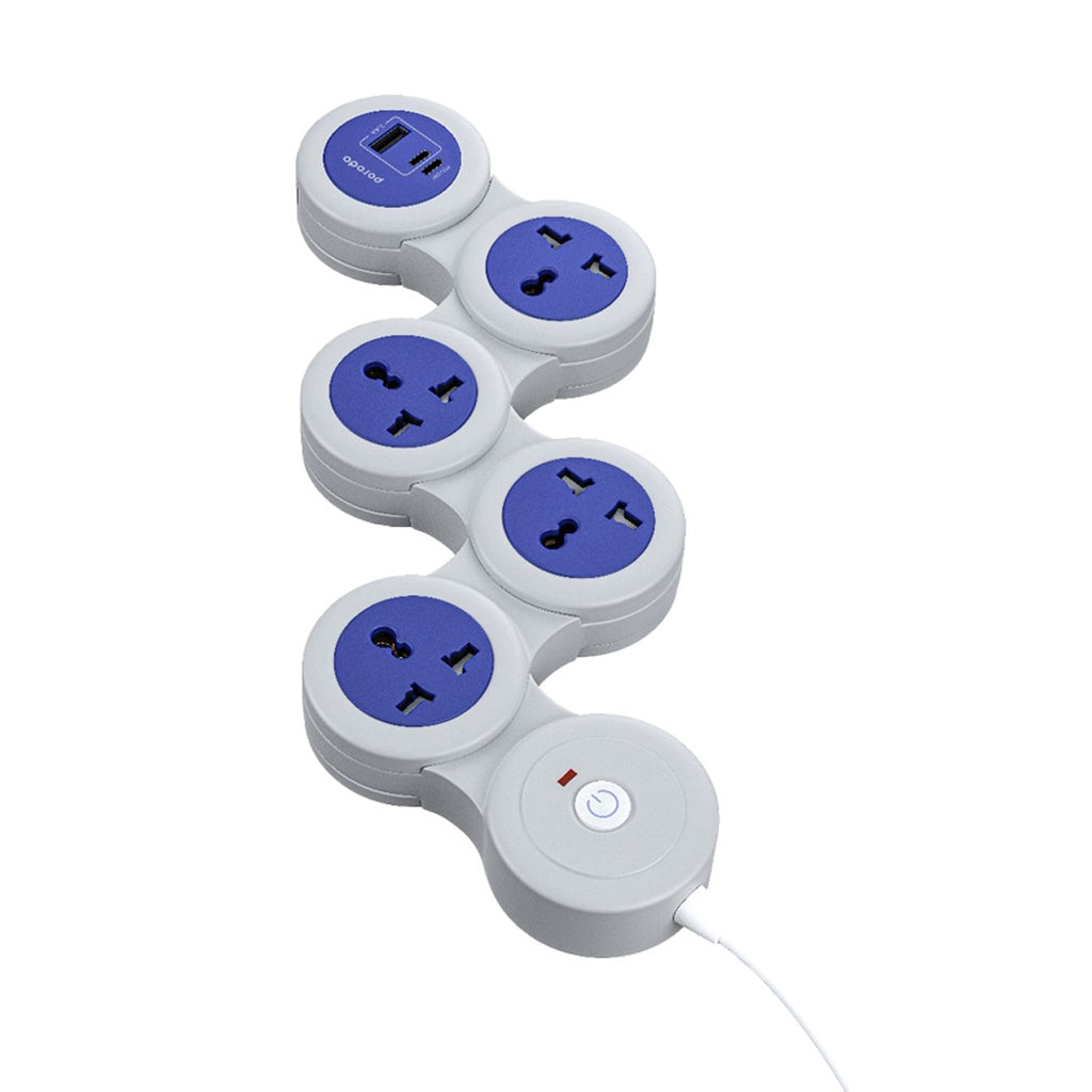 Porodo USB-A Type-C and 4 AC Multiport Socket with UK Plug 2500W PD 20W ...