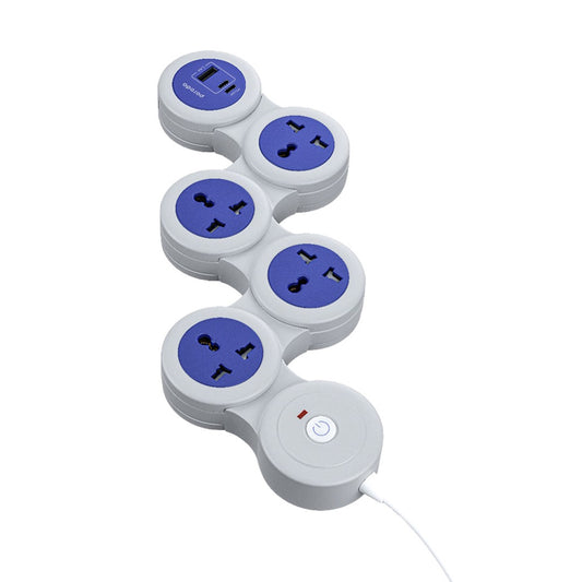 Porodo USB-A  Type-C and  4 AC Multiport Socket with UK Plug 2500W PD 20W 1.8M Gray - سيار كهربائي متعدد المخارج بمنفذ USB-C وتقنية PD بقدرة 20 واط من بورودو