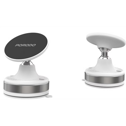Porodo 360 Rotatable Adjustable Magnetic Vacuum Suction Holder White - ستاند سيارة بالشفط المغناطيسي قابل للتعديل دوار 360 من بورودو