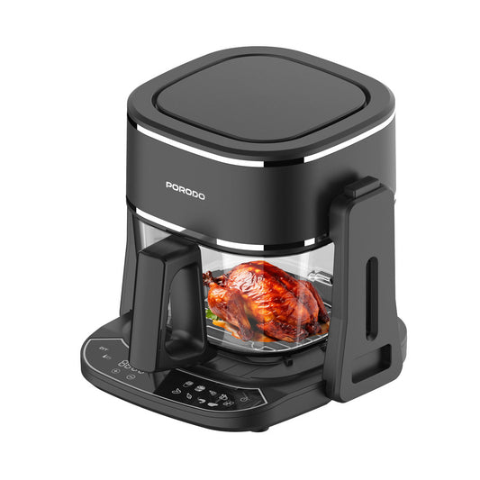 Porodo Lifestyle 2in1 Glass Air Fryer Black - قلاية هوائية زجاجية 2 في 1 من بورودو