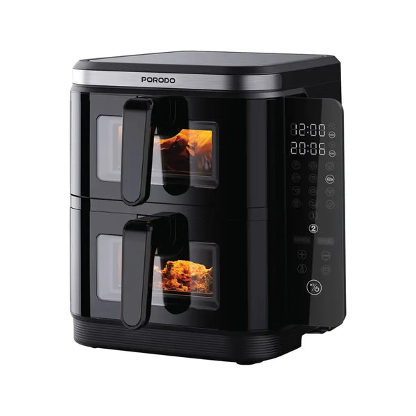 Porodo Lifestyle 2800W 2-Stack Air Fryer with Transparent Windows Black - قلاية هوائية مزدوجة الطبقات 11 لتر 2800 واط من بورودو