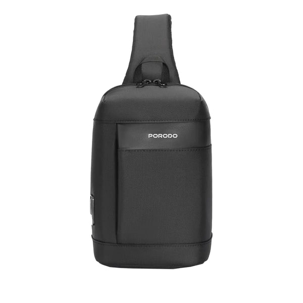 Porodo Lifestyle Water-Resistant Nylon Side Bag with USB-C Port Black - حقيبة جانبية نايلون مقاومة للماء مع منفذ شحن تايب سي من بورودو اسود