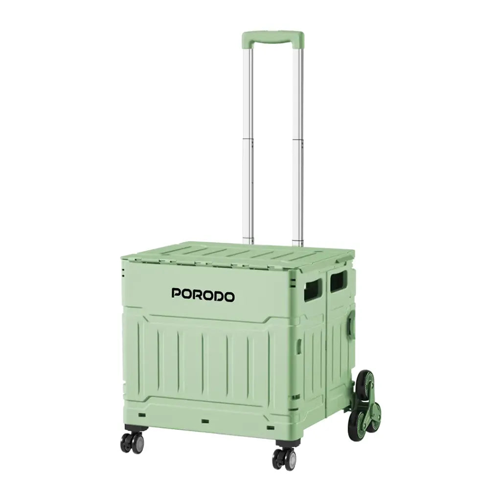Porodo Lifestyle 75L Magnetic Slide Cover Foldable Camping Trolley Green - عربة تخييم قابلة للطي بسعة 75 لتر بنظام عجلات دوارة متعددة الاتجاهات من بورودو اخضر