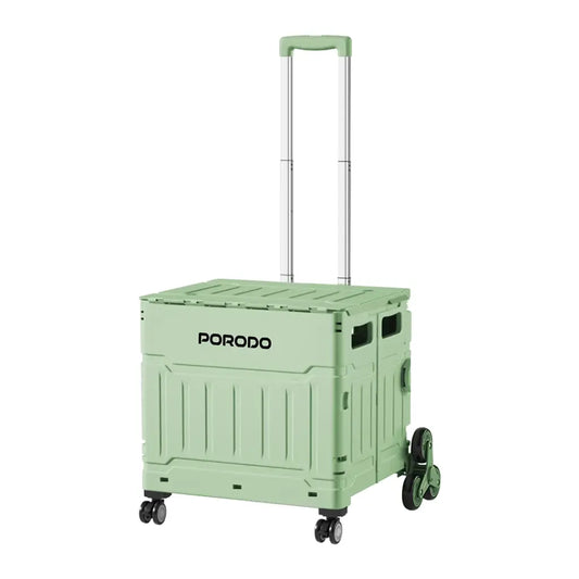 Porodo Lifestyle 75L Magnetic Slide Cover Foldable Camping Trolley Green - عربة تخييم قابلة للطي بسعة 75 لتر بنظام عجلات دوارة متعددة الاتجاهات من بورودو اخضر