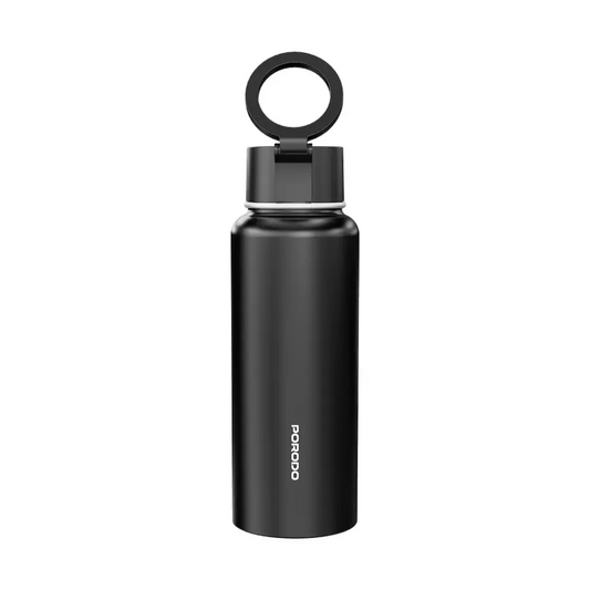 Porodo Lifestyle Magsafe Bottle 1L Black - مطارة بسعة 1 لتر مع ستاند ماك سيف للهاتف من بورودو لون اسود