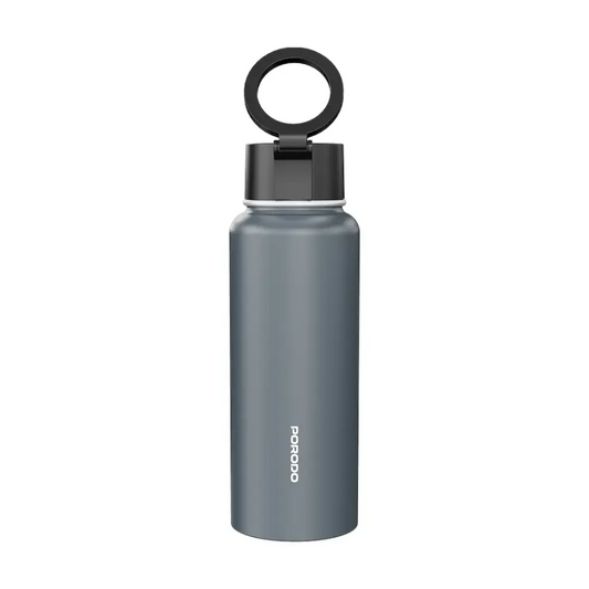 Porodo Lifestyle Magsafe Bottle 1L Grey - مطارة بسعة 1 لتر مع ستاند ماك سيف للهاتف من بورودو لون رمادي