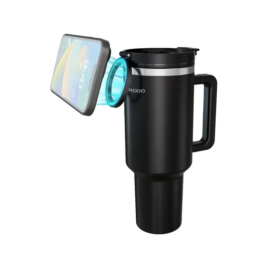Porodo Lifestyle MagSafe Phone Holder 40oz Tumbler with Handle and Stainless Straw Black - كوب معزول مع ستاند هاتف ماك سيف بسعة 1200 مل من بورودو اسود