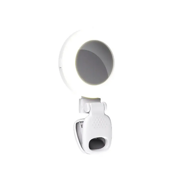 Porodo Lifestyle Portable Mini Selfile Mirror Ring Light Foldable Clip White - رنك لايت محمول مع مشبك للمرايا للميك آب والتصوير من بورودو ابيض