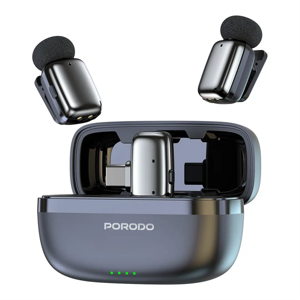 Porodo Microphone 60mAh type-c port Black - نك مايك لاسلكي بمنفذ تايب سي من بورودو اسود