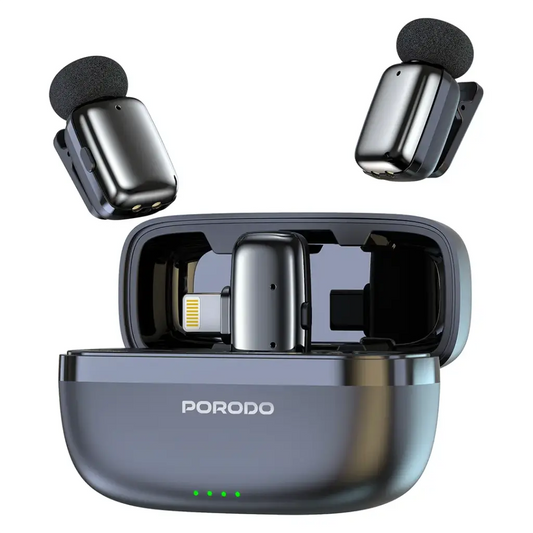Porodo Microphone 60mAh Lightning port Black - نك مايك لاسلكي بمنفذ لايتننغ من بورودو اسود