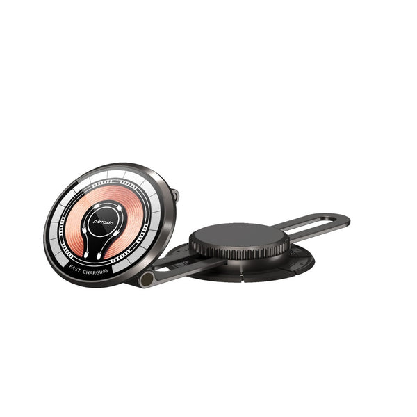 Porodo Magnetic Wirless Fast Charging Mount with Double Folding and 360 Rotation - ستاند سيارة لاسلكي مغناطيسي مع طي مزدوج ودوران 360° من بورودو