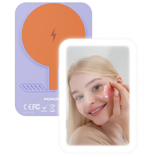 Porodo Magsafe Power Bank 5000mAh Mirror + Dynamic Light Modes Purple - باوربنك لاسلكي 5000 ملي امبير مع ماك سيف ومرايا واضاءات ديناميكية من بورودو بنفسجي