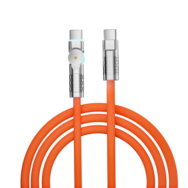 Porodo Single Head Rotating  Cable PD100W Type- C to Type- C 100W 1M Orange - كيبل تايب سي تايب سي 100 واط 1 متر من بورودو برتقالي