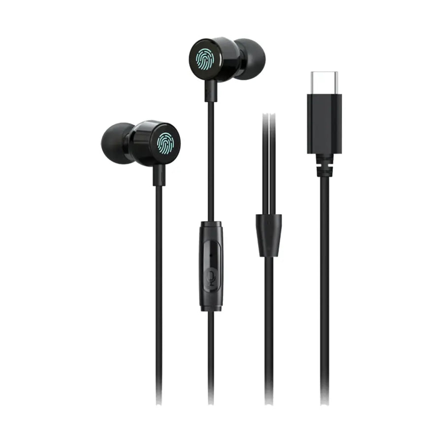 Porodo Soundtec Wired Earphone with Touch Control 100mm Black - سماعات تايب سي سلكية مع التحكم باللمس 100 مم من بورودو اسود
