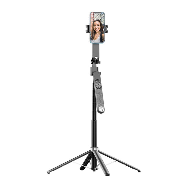 Porodo Integrated Tracking Selfie Stick with dual detachable lights & 4 Leg Tripod Black - عصا سيلفي متكاملة للتتبع مع اضواء مزدوجة قابلة للفصل وستاند ثلاثي القوائم باربعة ارجل من بورودو اسود