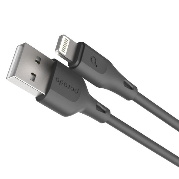 Porodo New PVC Lightning Cable 2M 2.4A Black - كيبل يو اس بي لايتننغ 2 متر من بورودو
